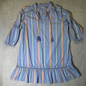 Crown & Ivy Blue Dress with Multicolored Stripes, tassels size XL